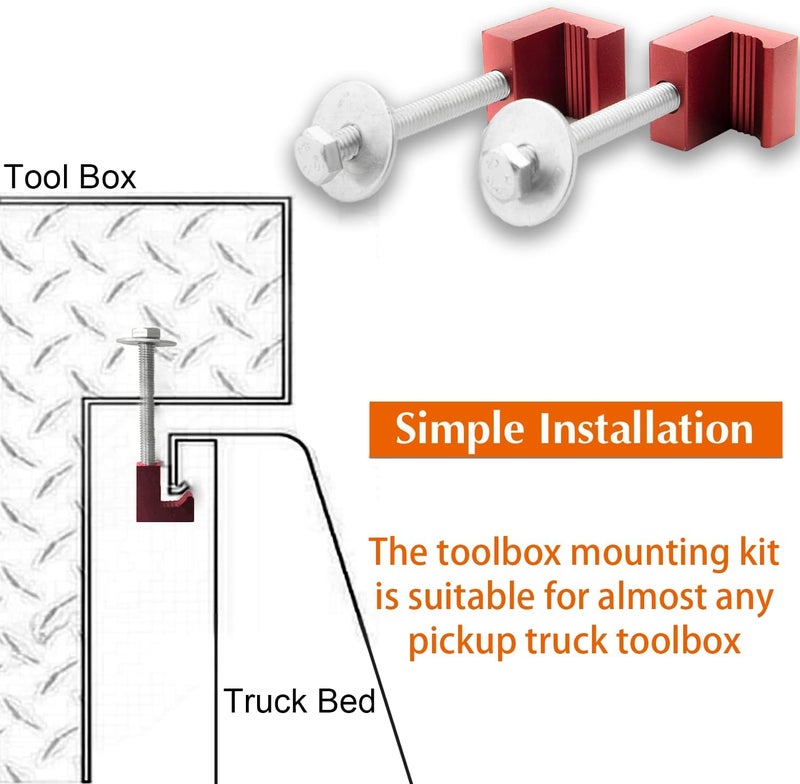 Binazon J Hook Crossover Tool Box Mounting Clamps for Pickup Truck Tool Box Mount Tie Downs (4 PCS, Red) - Image 2
